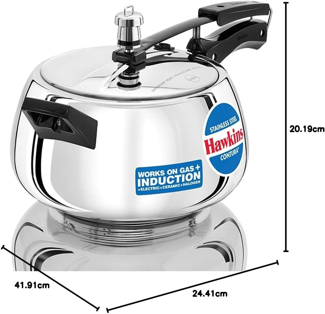 Hawkins Contura Stainless Steel Pressure Cooker, 5.0 Liter Capacity